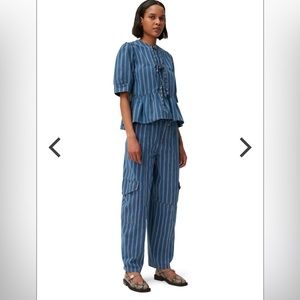 🌸 GANNI Denim Pinstripe Pants Sz 29
